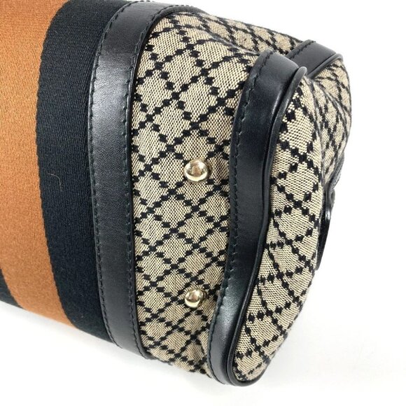 GUCCI Striped logo 2WAY Hand Bag Sherry Line Shoulder Bag Leather/Canvas Navy - Picture 5 of 13